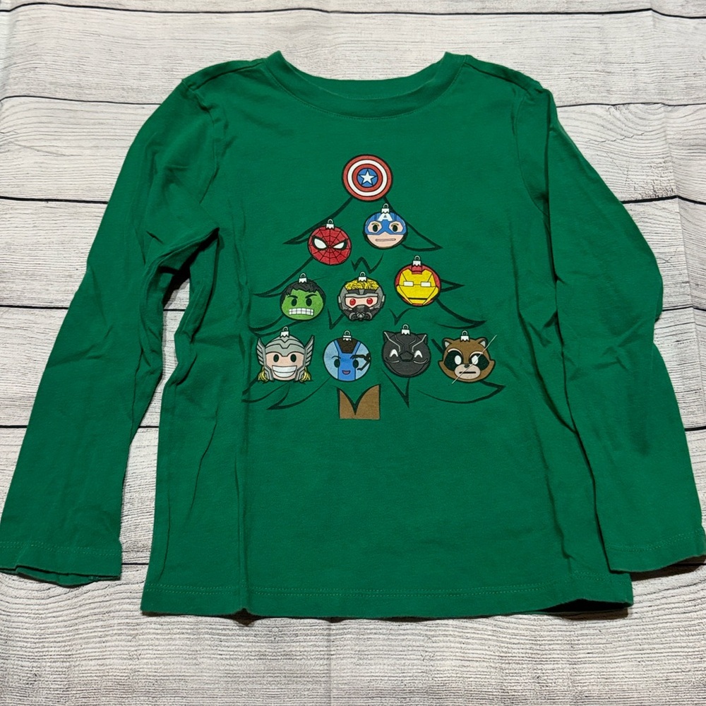 Old Navy Superhero Christmas Tree Green Long Sleeve Shirt size 5T